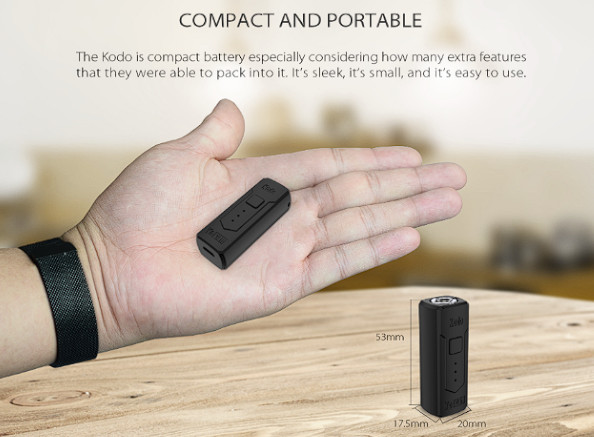 A Yocan Kodo Battery holding a small electronic device.