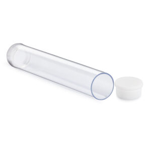 A clear PVC Packing Tube with a white lid.