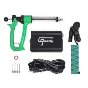 A corded Cart Filling Gun with accessories for filling carts.