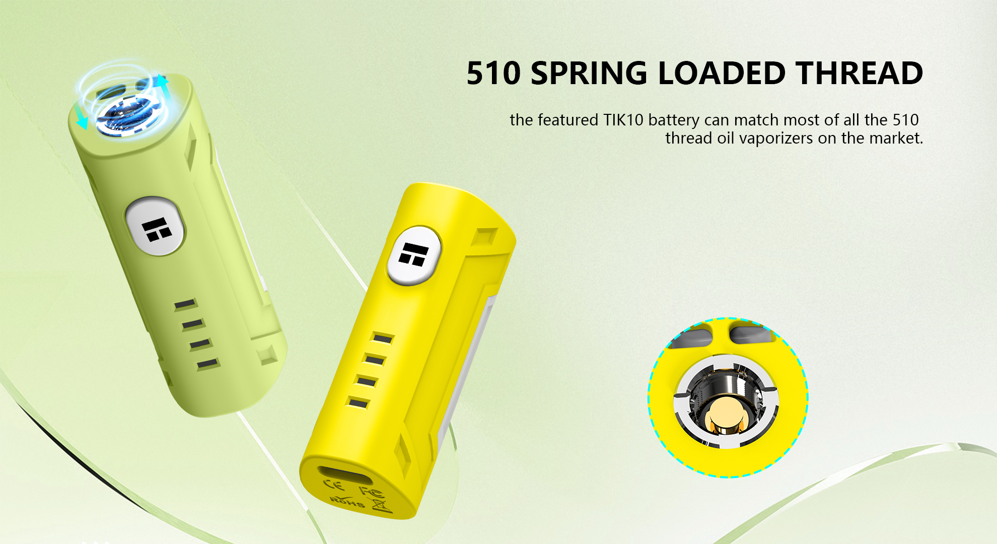 A TIK10 Battery spring loaded device with the words thread.