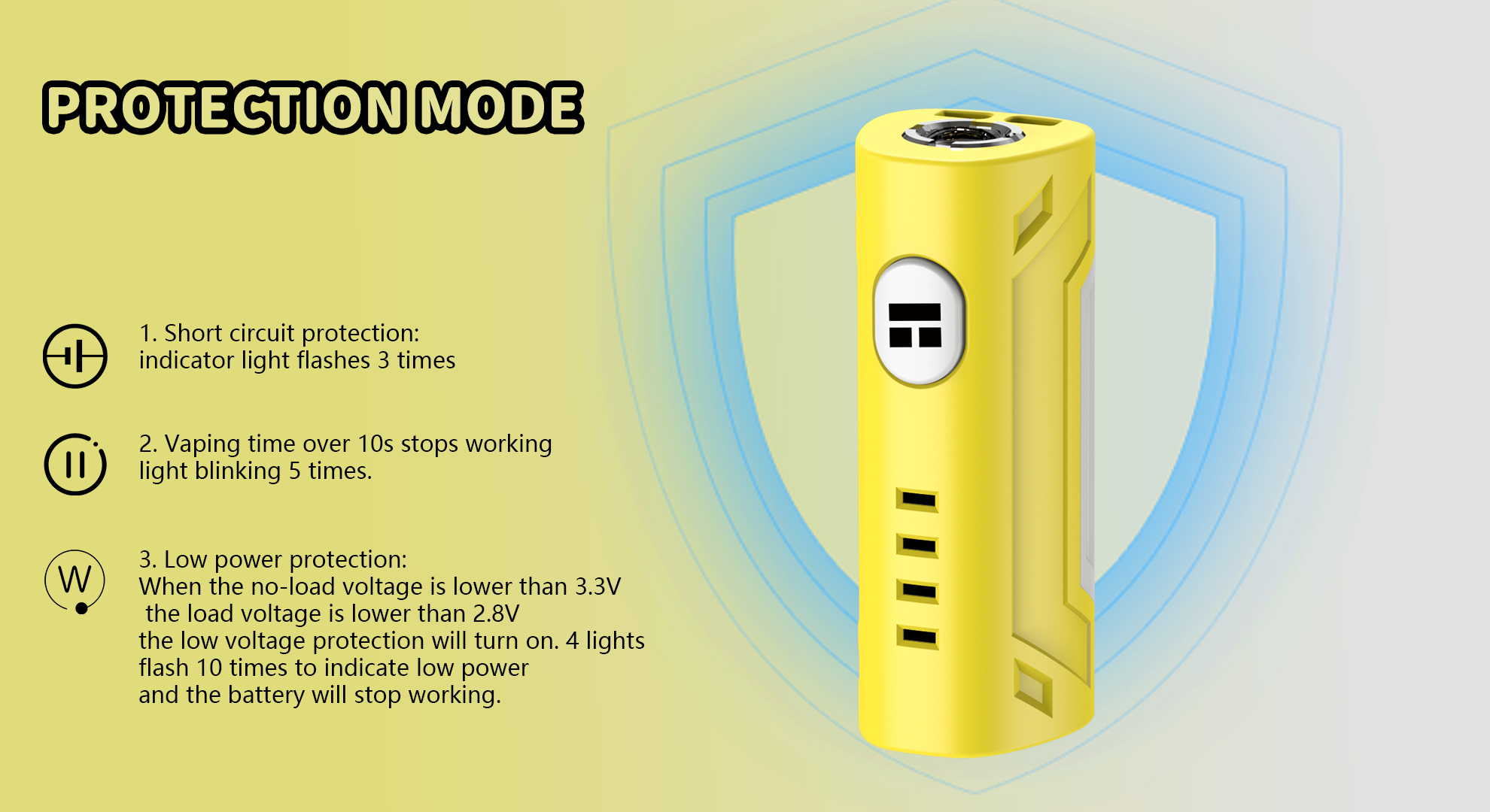 An image of a yellow e-cigarette with the TIK10 Battery.