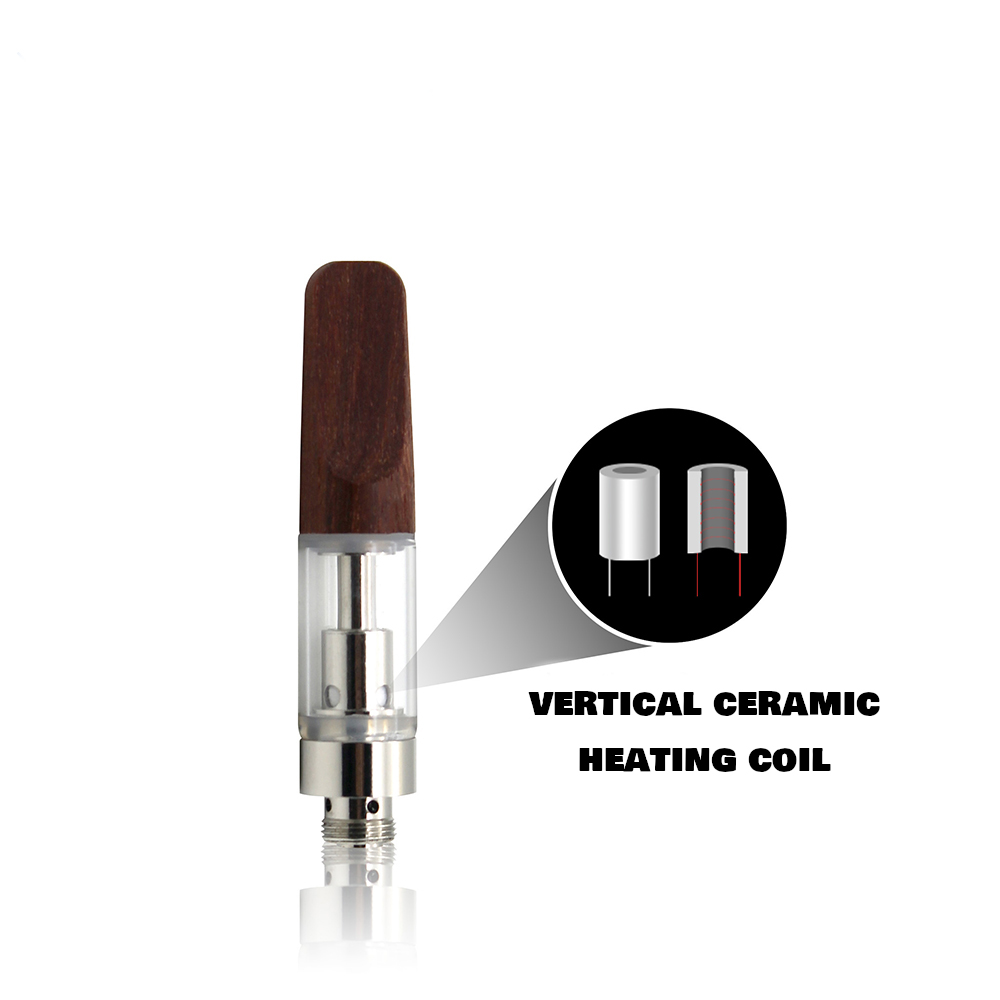 Vertical ceramic heating coil for a V4 - Wood Tip - 1ml vape cart.