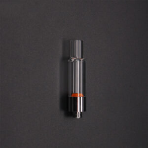 A VG02 - 1ml - Full Glass vape cartridge on a black background.